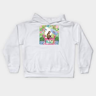 Monkey in chinoiserie garden Kids Hoodie